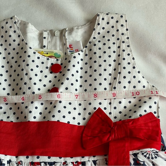 NWT Beautiful 2/3 Year Old Girls Floral Polka Dots Dress in Red, Blue and White - Picture 13 of 16
